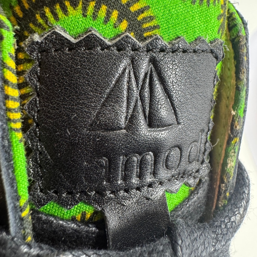 Kamod African Sneakers Low Top Green Swirl Print Black Leather Lace Up Mens 9.5 - Picture 14 of 14